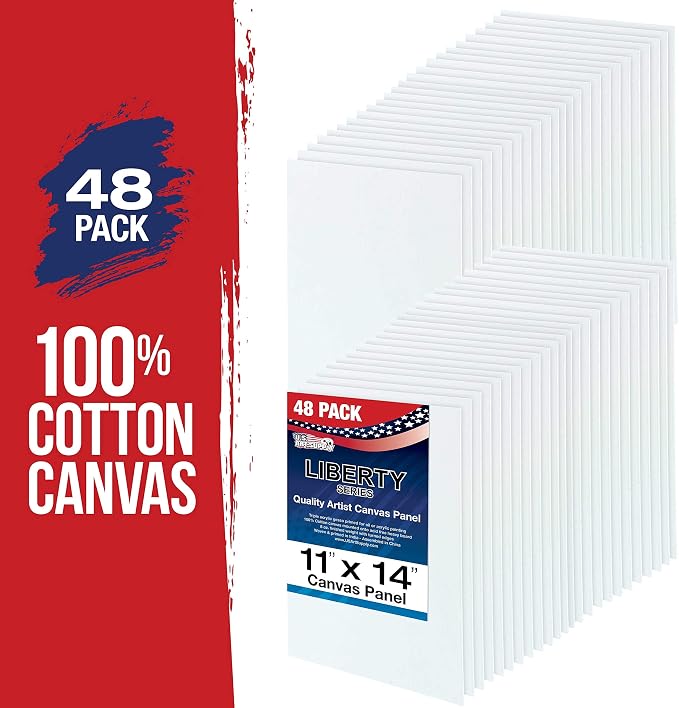 U.S. Art Supply 11 X 14 Inch Art Canvas Board Panels 48 Pack - 8 Ounce | Heavyweight Cotton Acid Free Canvases for Painting Acrylics and Watercolor (1 Case of 48 Single Canvas Painting Panels)