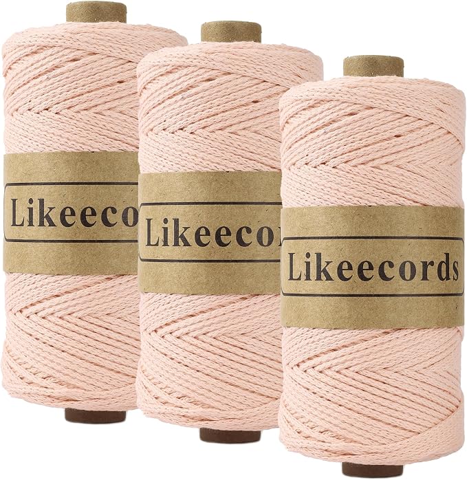 Likeecords 100% Cotton Crochet Yarn for Bag,3 Rolls/Pack 2mm x 510m,Macrame Cord,Chunky Yarn for Crocheting Handbag, Purse,Blankets Crafts Projects (Lotus Pink)