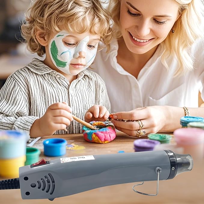 Mini Heat Gun for Crafting, 300W 2-Temp Settings Fast Heat Hot Air Gun Tool for Crafting, Heat Gun for Craft Dryer, 6.56Ft Long Cable Overload Protection for Drying Paint, Shrink Tubing - Grey