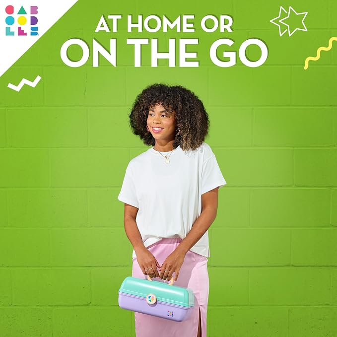Caboodles On-The-Go Girl Makeup Box, Two-Tone Pink on Neon Green, Hard Plastic Makeup Organizer Box, Built-In Mirror, Secure Latch for Safe Travel, Spacious Storage for Large Items
