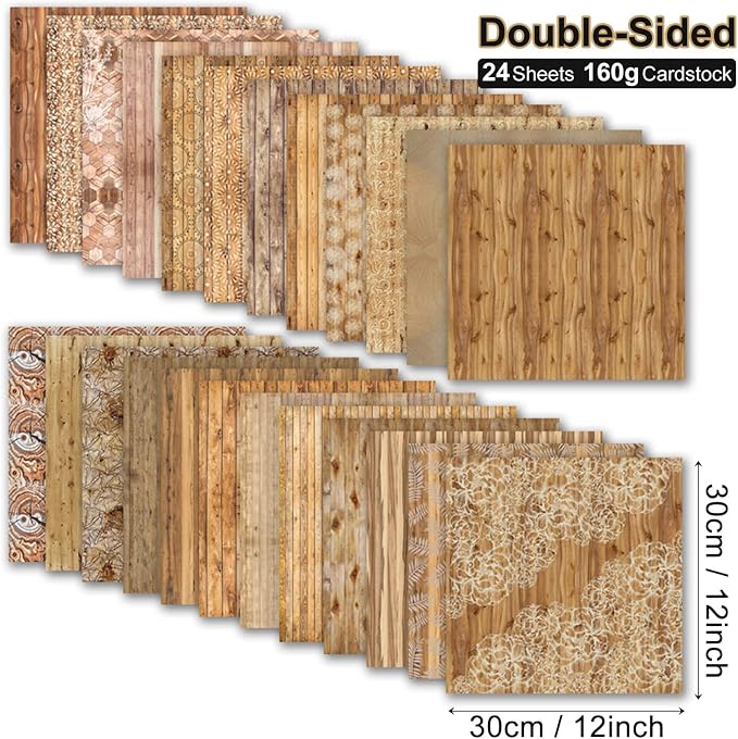 Gingham Scrapbook Paper Wooden Boho Patterned Paper Pad 12×12,24 Sheets Double-Sided Bobo Floral Scrapbooking CardStock Papers Pad for Holiday Cardmaking DIY Origami Papers.