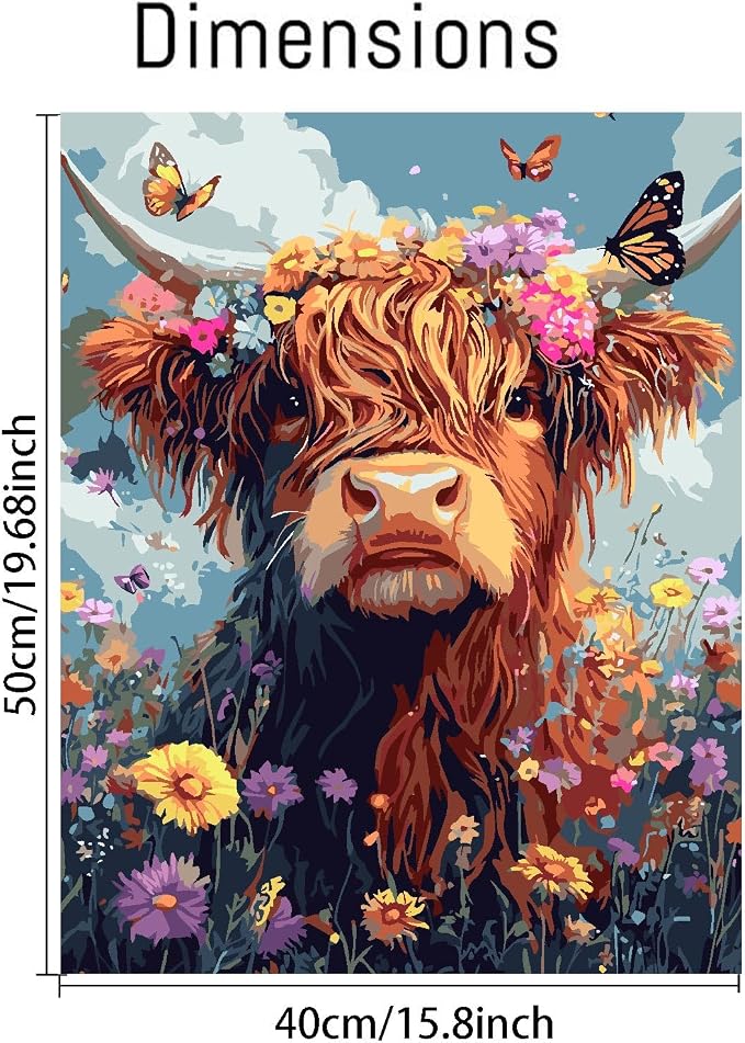 Canrichshop Highland Cow Paint by Numbers Kit for Adults,Cow Painting by Numbers,DIY Acrylic Paint Kit for Adults Without Frame,Easy Adult Paint by Number Kits on Canvas for Decor 16x20inch