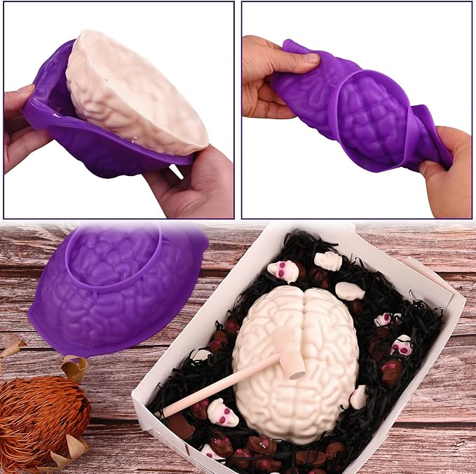 Sakolla 2 Pcs Halloween 3D Human Brain Silicone Molds