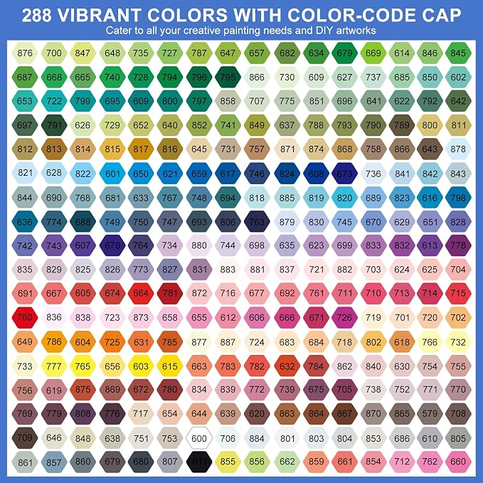 Amamao 288 Colors Brush Tip Acrylic Paint Markers with Bag for Rock, Wood