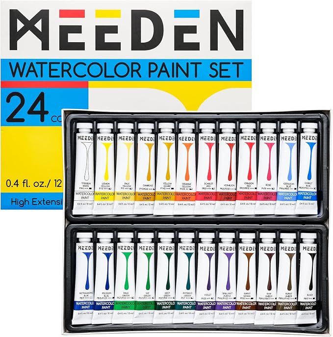 MEEDEN Watercolor Paint Tubes Set: 24 x 12ml (0.4 oz) Colors Painting Set