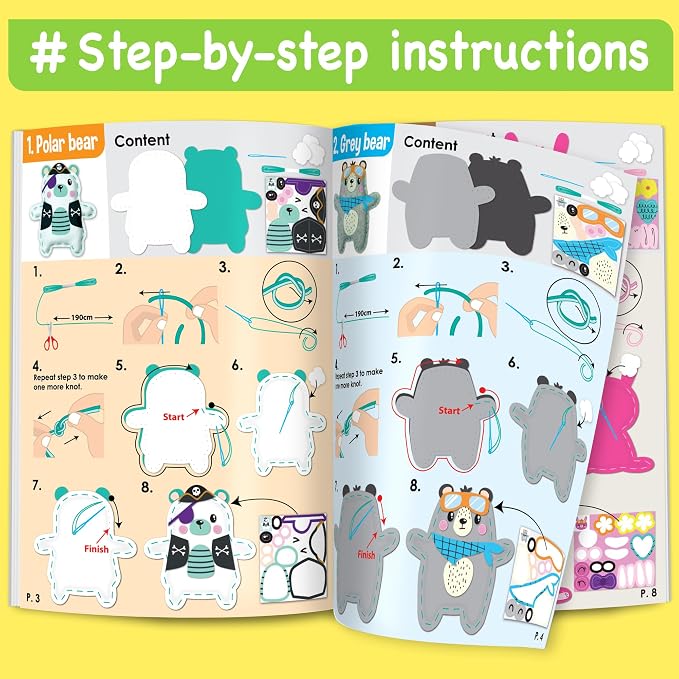 EZCRA Bear Sewing Kit for Kids Ages 4-8 - 4 Beginner Felt Projects