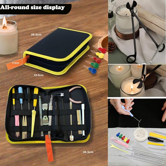 DIY Candle Making Supplies with Organizer Bag Mold Hook&Eye Punch Needle,Big Hole Long Needle Awl for Candle Making,Wick Trimmer& Dipper,Candle Tool Inserting Wick for Beginner