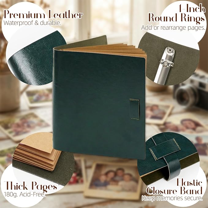 3D Interactive Scrapbook Album, Faux Leather - Dark Green