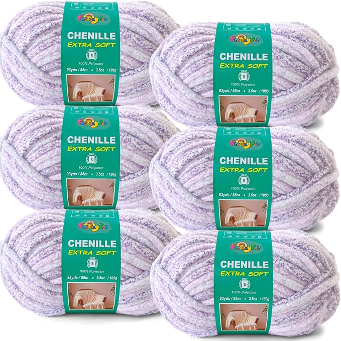 Super Soft Velvet Chenille Yarn for Crocheting and Knitting-Easy to Crochet-Bulky, 3.5oz/93yds of Each Skein-Chunky Plush Yarn for Hand Craft Blanket Ammigurumi DIY (Lilac Mist, 6 Pack)