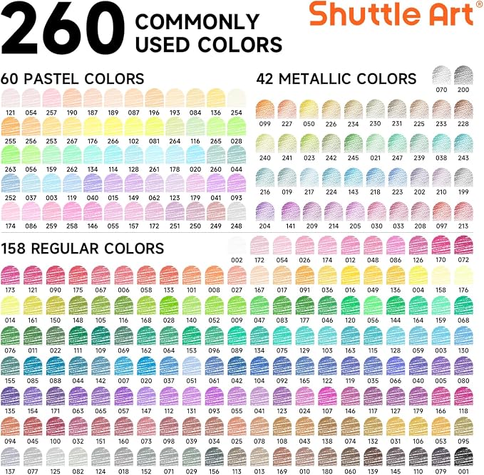Shuttle Art 260 Coloring Pencils for Adults, Soft Core Color Pencils for Artists Kids Adults Sketching and Drawing