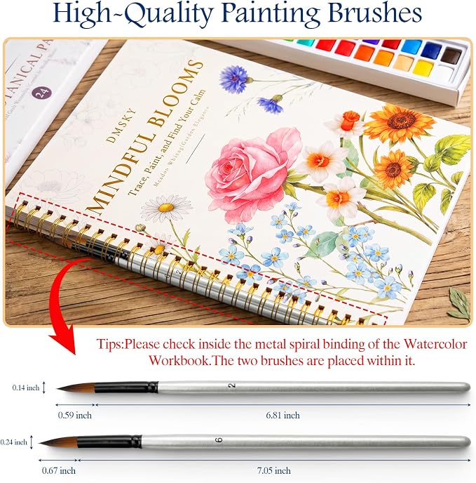Watercolor Workbook for Beginners,18 Floral Water Coloring Book,Relaxing & Easy to Paint Water Coloring Book with 24 Colors-Perfect for Gifting to Creativity & Joy for Adults