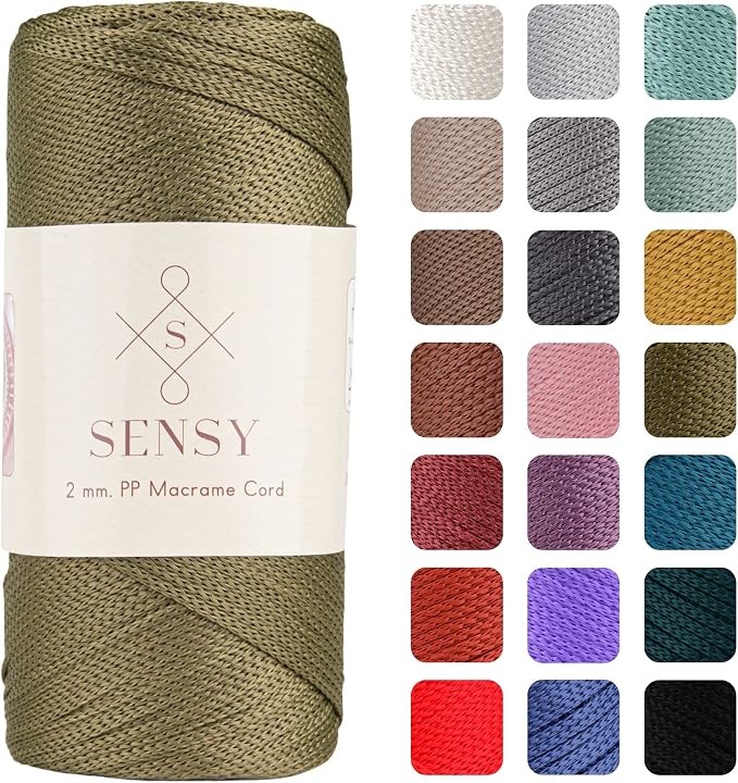 Sensy Premium 2mm 251 Yards Polyester Rope 100% Polypropylene Cord Macrame Cord 2mm Crochet Bag Cord Macrame Rope Crochet Thread Gift for Knitter (Avocado)