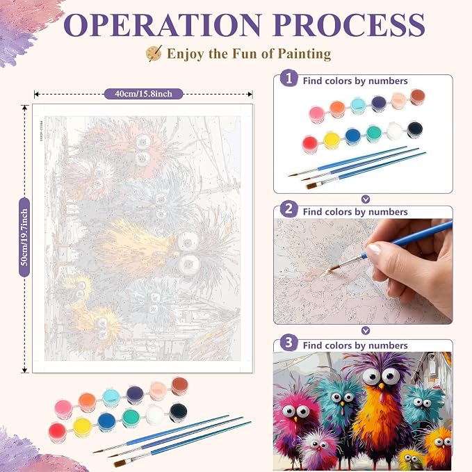Funny Chicken Paint by Numbers Kit On Canvas for Adults Beginners 16x20In | DIY Acrylic Animal Oil Painting Kits Relaxing Hand Painted Canvas Art for Home Wall Decor