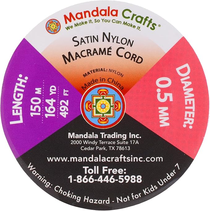 Mandala Crafts 0.5mm White Rattail Nylon Satin Cord for Jewelry Making