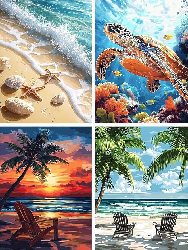 Diamond Art Kits for Adults,4 Pack Beach Diamond Painting Kits 12x16inch