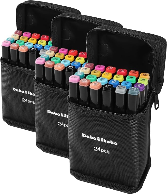Dabo&Shobo 24 Colors Drawing Markers, Dual Tip Art Markers, Coloring Marker For Adult Sketching And Coloring (Pack of 3)