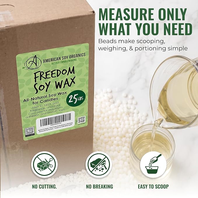 American Soy Organics Freedom Soy Wax Beads, All-Natural Candle Wax, 25 lbs | DIY Candle Making Supplies Ideal for Container Candles, Tealights & Wax Melts, Paraffin-Free, Beeswax-Free, Microwavable