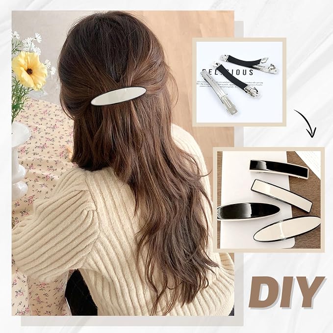 Dizila 20 Pieces 10cm/4" Big Plain Blank DIY Craft Project Silver Metal French Hair Barrettes with Strong Hold Snap Hair Clips Accessories for Women Girls Teens