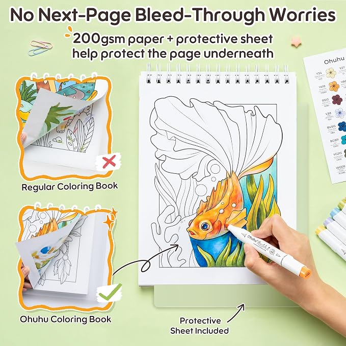 Ohuhu x Jade Summer Coloring Set 47 Alcohol Markers & Coloring Book