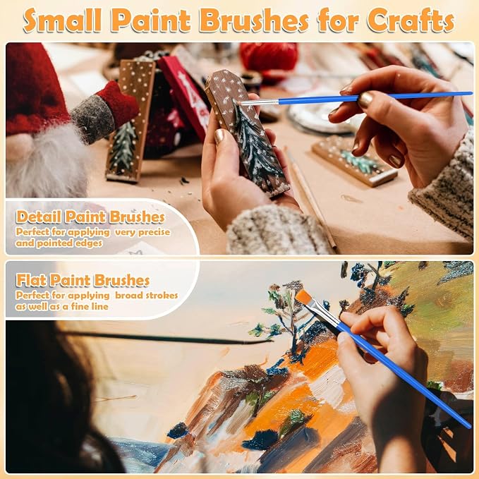 240 Pcs Mini Paint Brushes Bulk, Flat and Fine Tip Small Paint Brushes | Tiny Paint Brushes Set for Crafts, Art Classroom, Acrylic, Oil, Watercolor, Canvas, Touch Up, Face, Painting Parties Supplies