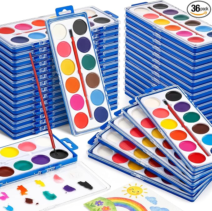36 Pack Watercolor Paint Set, 12 Colors Washable Watercolor Paint Bulk