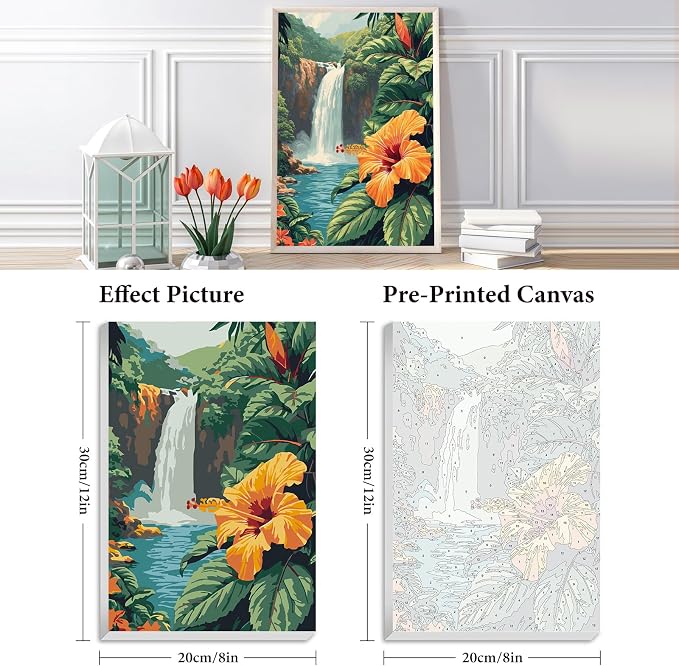 Fountor Framed Paint by Numbers Kit for Adults Beginner & Kids Ages 8-12, Landscape Paint by Number with Frame, Acrylic Flower Painting by Numbers Kit on Canvas 8x12 inch