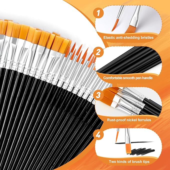 AROIC Small Paint Brushes Bulk,160 Pcs Black Nylon Hair Paint Brushes | Kids Flat Tip Round Acrylic Paint Brush Set,Acrylic Paint Brush kits for Classroom Oil Watercolor Face Painting Touch Up