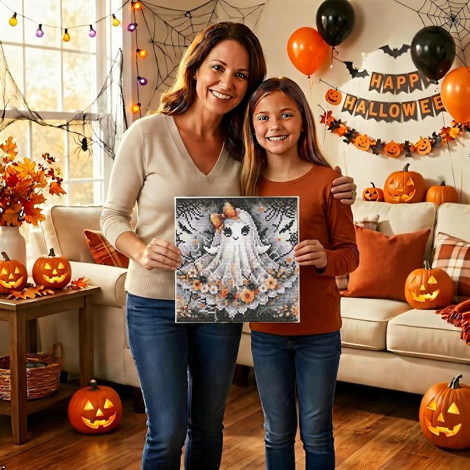 Ghost Diamond Art Kits for Adults with Frame,Halloween Diamond Painting Kit