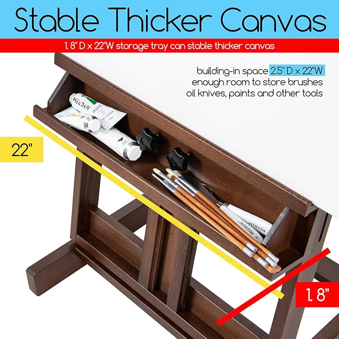 MEEDEN Heavy Duty H-Frame Studio Easel Stand, Large Adjustable Solid Beech Wood Artist Easel for Painting, Holds Canvases up to 78" with Storage Tray- Walnut