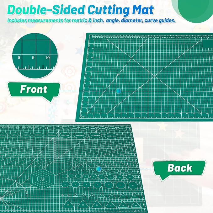 anezus Self Healing Cutting Mat for Rotary Cutting, 24" x 18", Green