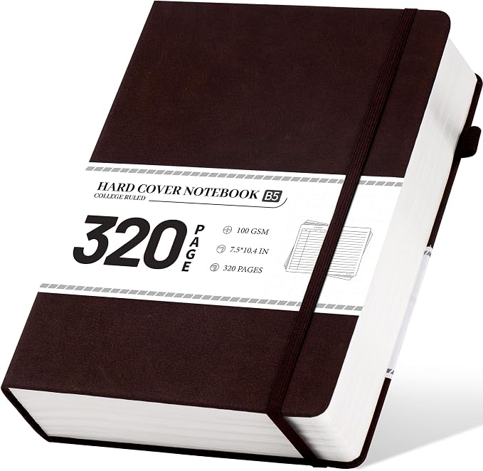 CAGIE B5 Journal Notebook for Men Women 320 Pages 100 Gsm Paper Vintage Journaling Notebooks A5 Hardcover Leather Journals for Writing Travel Work Note Taking Diary, 7.6x10 In, Dark Brown