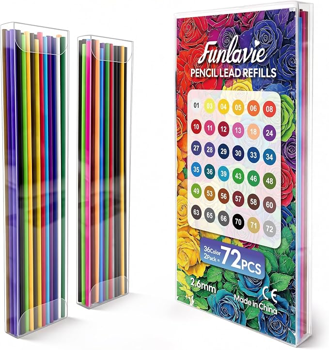2.6MM Colored Mechanical Pencil Lead Refills, 36 Colors, 2 Pack