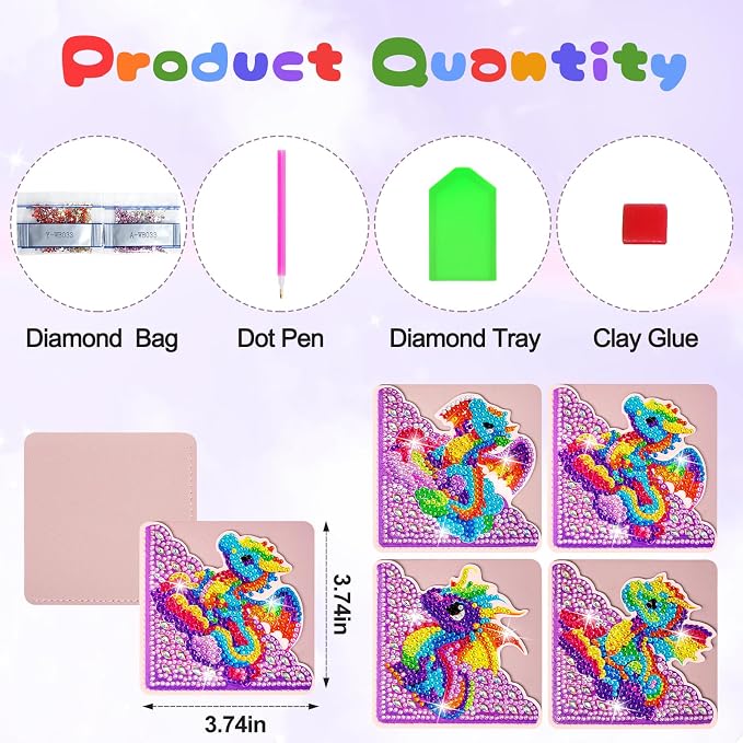 WIVICO 4Pcs Diamond Painting Bookmarks, Diamond Pearl Art Kits for Adults | DIY Diamond Dots Paint By Numbers Kit,Gifts for Book Lovers(Dragon)