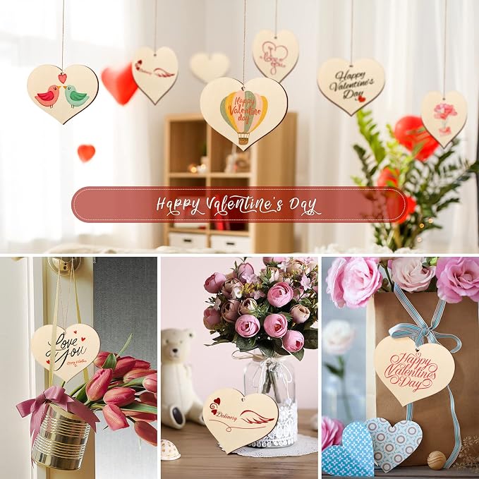 Wooden Heart Ornaments to Paint 7 Inch, Large Size Wooden DIY Blank Unfinished Heart Wood Discs Ornament for Crafts Hanging Decorations