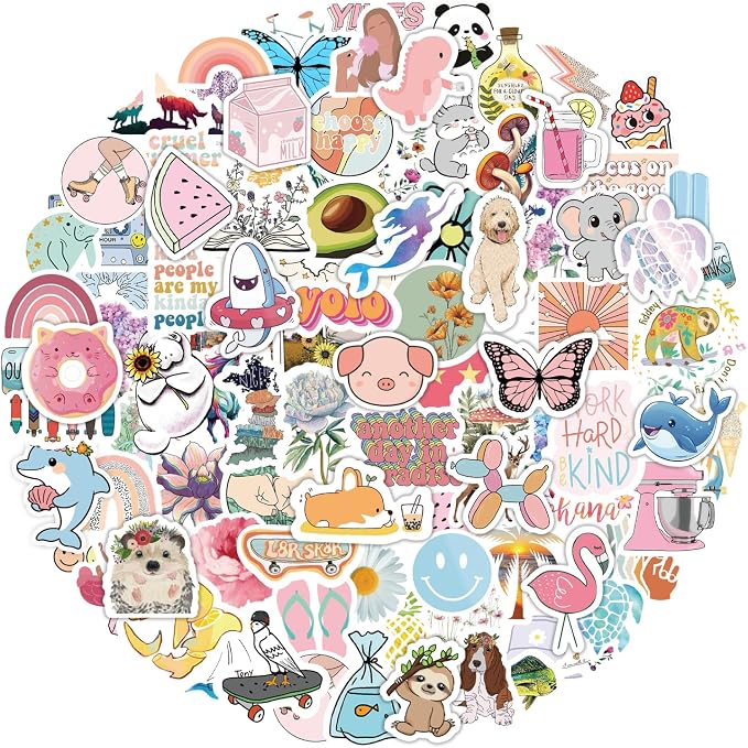 200 Pcs Cute Aesthetic Water Bottle Stickers for Kids, Waterproof Vinyl | Fun No-Repeat Designs Made with Durable Waterproof Vinyl, Great for Kids' Water Bottles, Crafts, Classroom Rewards, Gifts