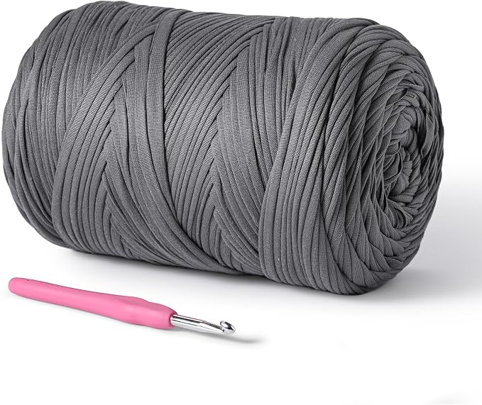 800g T-Shirt Crochet Yarn for Crocheting Crafts/Bags/Basket/Coaster,Hand Knitting Tshirt Yarn for Crochet,228yds T Shirt Yarns with High Elastic Thick Yarns Polyester Fabric（Dark Gray）