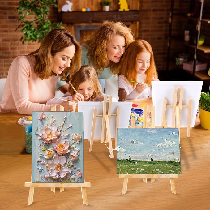 AROIC 96 PCS Painting Supplies Set with Easels | 8 PCS Wood Easels, 8 Packs 80 Brushes with Nylon Brush and 8 PCS Palettes, Tabletop Wooden Art Easel for Kids & Adults