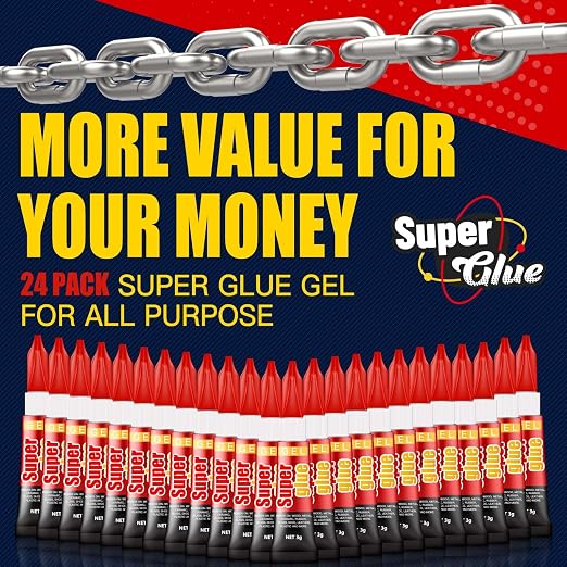 ALECPEA Super Glue Gel, 24 X 3g Tubes for Crafts, Models and Repairs
