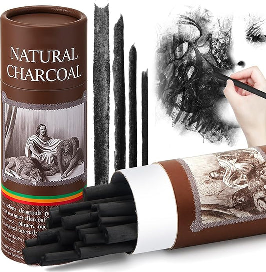 Gueevin 24 Pcs Soft Willow Charcoal Sticks Drawing,2-4mm，4-5mm，5-7mm，7-9mm | For Artists Beginners Students, Vine Charcoal Bulk for Sketching Shading Fine Art, Assorted Sizes, Back to School Gifts