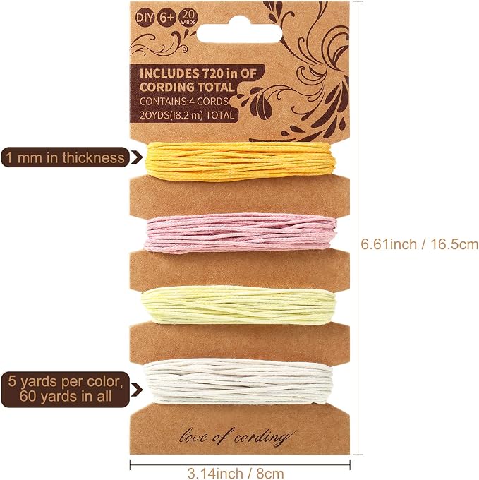 16 Colors Thread Cord for Jewelry Making Hemp Cotton String, Multiple Color