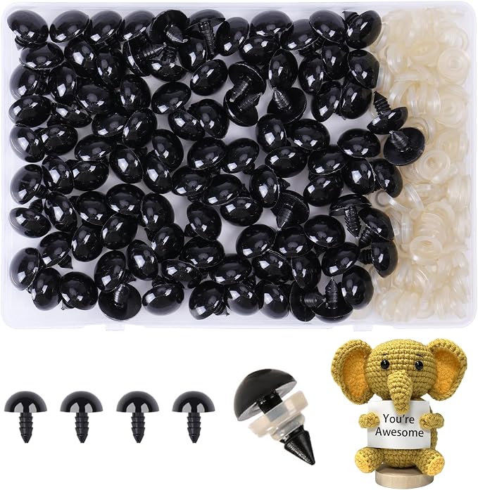 XKDOUS 16mm Safety Eyes, 200pcs Crochet Eyes for Amigurumi | Safety Eyes for Crocheting，Stuffed Animal Doll Eyes for DIY Crafts