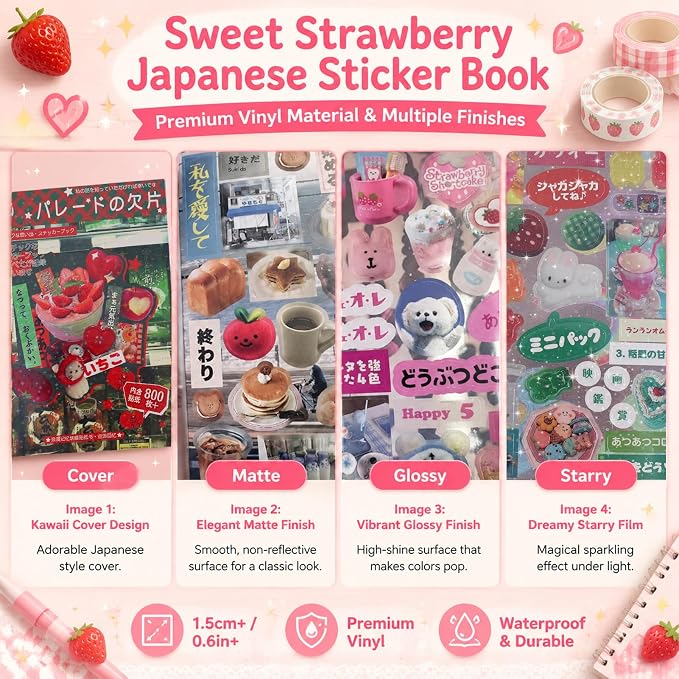 Tmtains 800+Pcs Japanese Sticker Book for Scrapbook Junk Journal (Memory)
