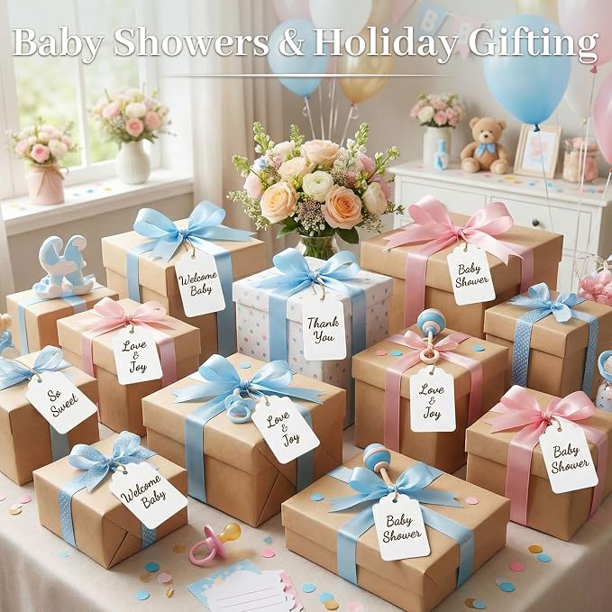 SallyFashion 100 PCS Gift Tags with String Attached, Kraft Paper Hang Tags | 1.7X2.8 inch, Paper Hang Tags for Clothes DIY, Crafts Wedding Holiday (White)