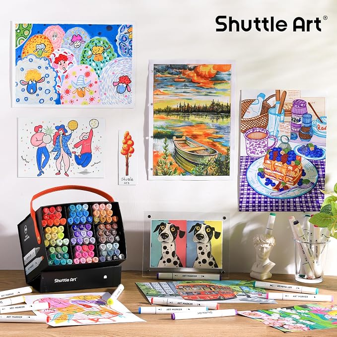 Shuttle Art 89 Colors Alcohol Markers, 88 Colors Dual Tip Art Marker Set Plus 1 Colorless Blender with Marker Case Perfect for Illustration Students Adult Coloring Sketching