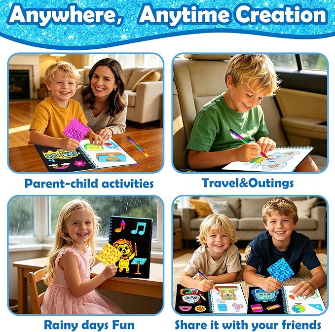 FUNNYB&G Foil Art Craft Kit for Kids, Sparkly Birthday Gift Toy for Boys | No Mess, Kids Ages 4-10 Create Sparkling Artwork, A Creative Gift for Birthdays, Holidays, Travel Activities,Screen-Free Fun
