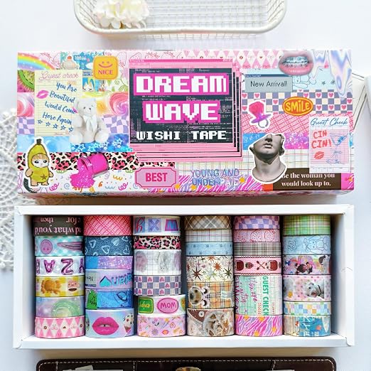 36 Rolls Vaporwave Aesthetic Washi Tape Set, Decorative Scrapbook Tape for Journaling, Bullet Journals, Planners, DIY Crafts and Gift Wrapping