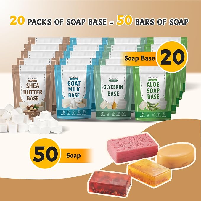 LFISGNN Soap Making Kit with 4 Flavored 10 lbs Soap Base in Bulk | DIY Soap Kit in Bulk with Soap Melting Pot, 10 lbs Soap Base (Shea Butter, Glycerin, Aloe, Goat Milk) and Loaf Mold
