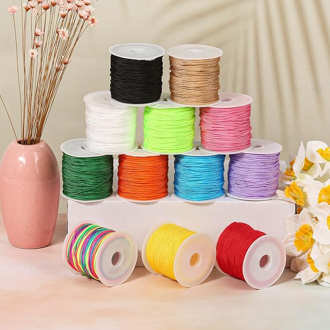 Selizo 12 Rolls Nylon String for Bracelets, Chinese Knotting Nylon Cord for Jewelry Making, Nylon Beading Thread for Kumihimo, Braided Bracelets, Necklaces, Macrame Craft, Wind Chime
