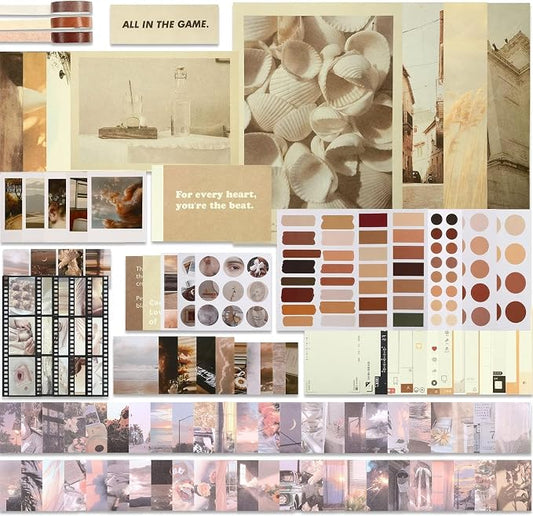 114 Pcs Aesthetic Scrapbook Kit DIY Junk Journaling Supplies, Vintage Style