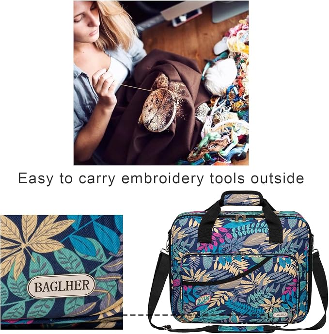 BAGLHER Cross Stitch & Embroidery Organizer Bag - Large Portable Project Storage with 3 Compartments, Travel Friendly Carrying Case for 11.2" Hoops, Threads, Supplies (Hawaii)